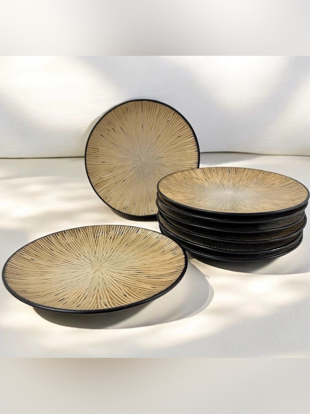 Joseph Abboud Ventana Salad Plates Set of 8 Light Dark Brown 8⅜” Stoneware